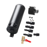 Universal 3/8" NPT Billet Aluminum Baffled 2-Port Oil Catch Can Tank with Breather Filter Engine Mini Oil Separator